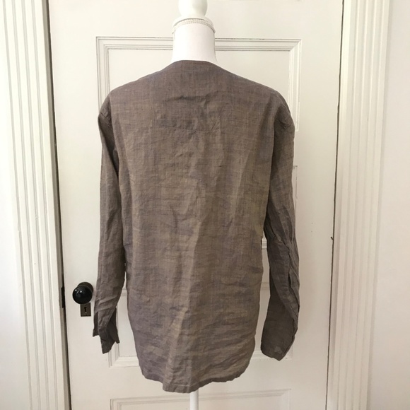 Yvaraj Blue Brown Linen Embroidered Tunic - Picture 5 of 6